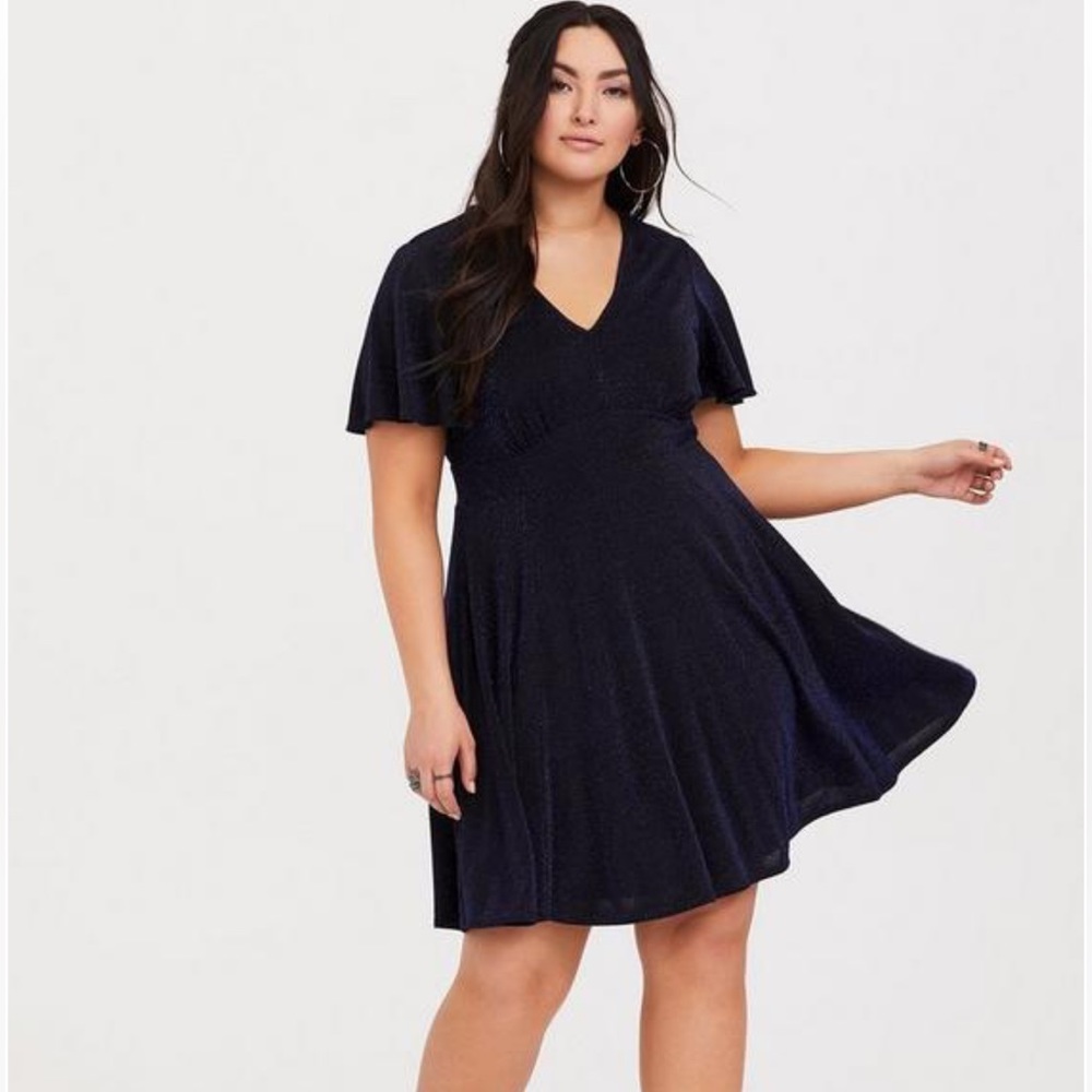Torrid Mini Shimmer Skater Dress in Electric blue